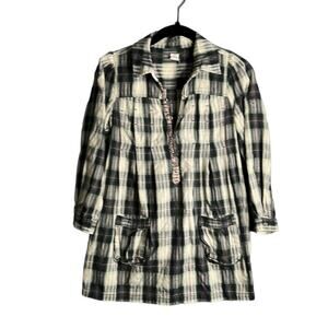 Free People Black and Cream Plaid Tunic Size 2